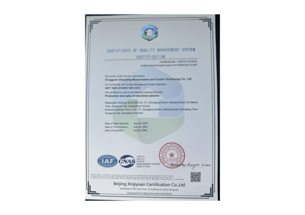 China Top Sensor Technology Co.Ltd certificaciones